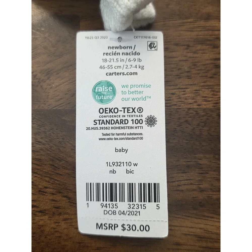 Carters New Born White Button-Up Hoodie New With Tag Sku5